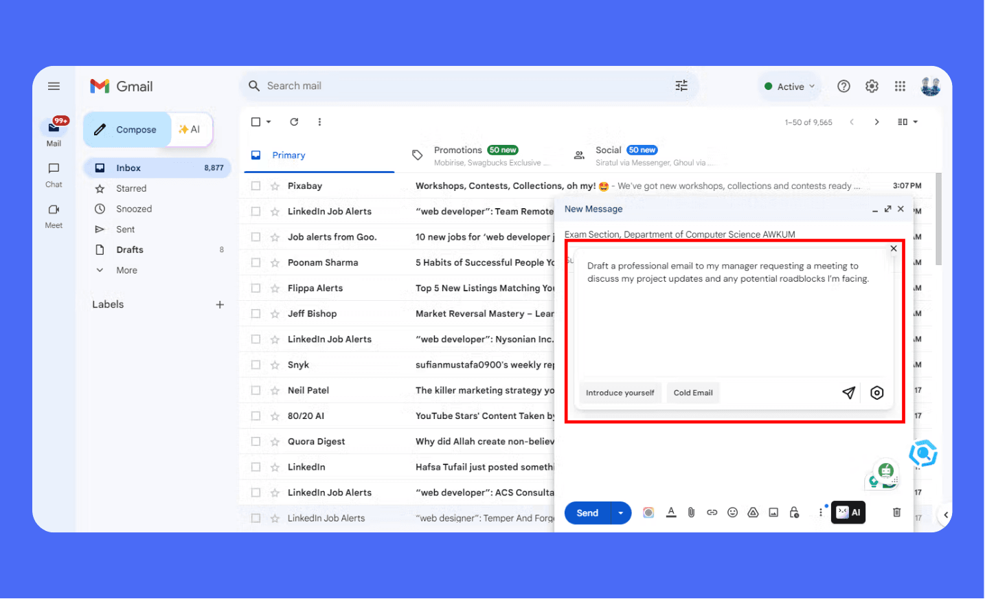 Merlin AI Chrome extension integrated with Gmail, showing the AI-generated email draft. Users can review, edit, and customize the draft before sending, ensuring the final message is personalized and accurate