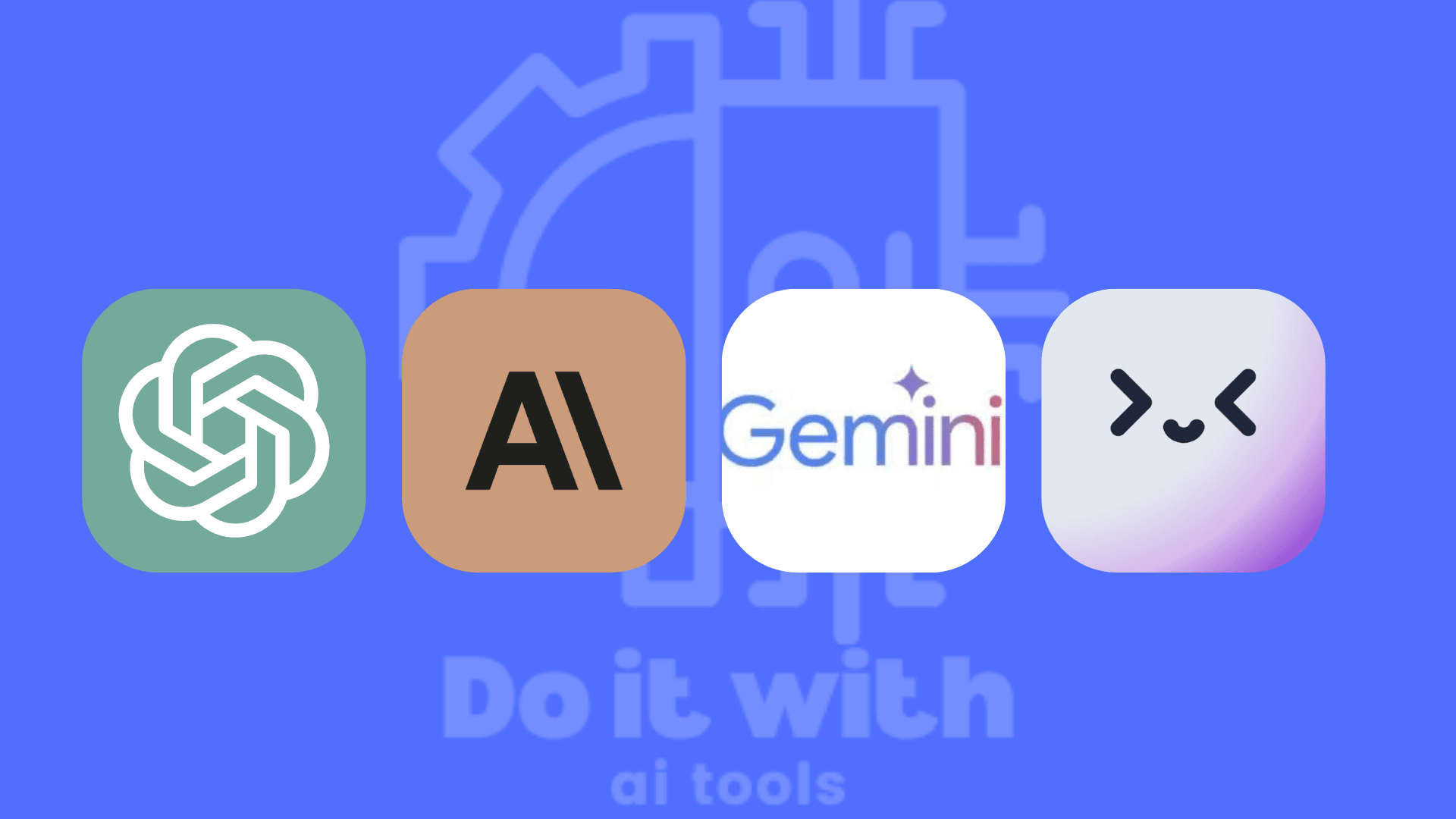AI Tools for Marketing. Image showcasing popular AI tools like ChatGPT, Merlin.ai, Claude.ai, and Gemini, emphasizing their role in streamlining marketing tasks.